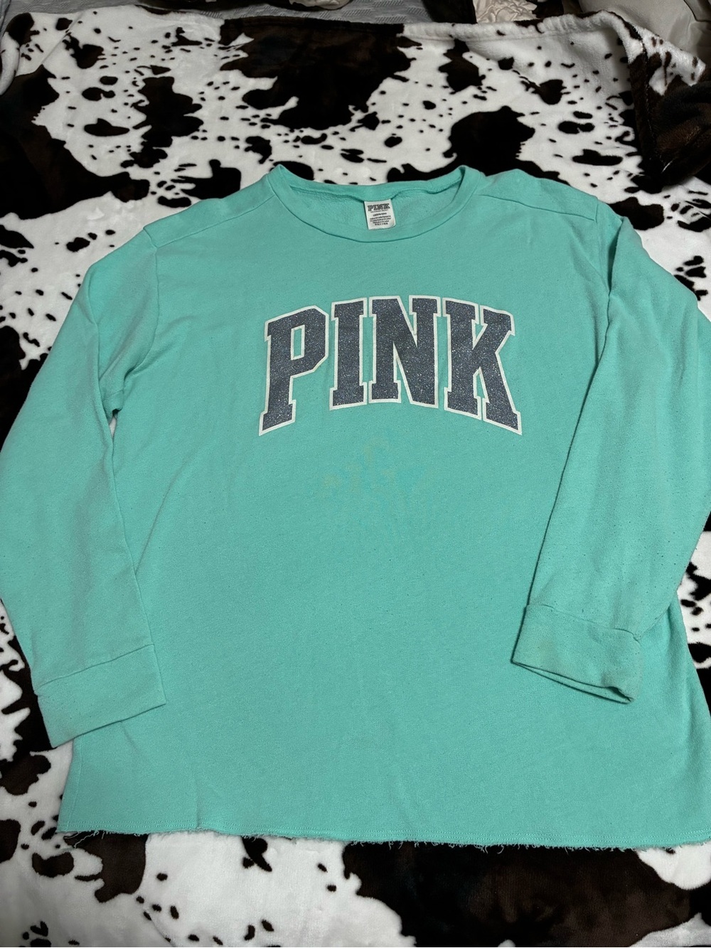 PINK Victoria's Secret Mint Green Long Sleeve Tee with Navy Logo